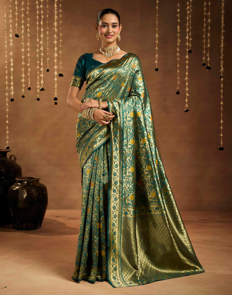 Teal Green Silk Woven Banarasi Saree