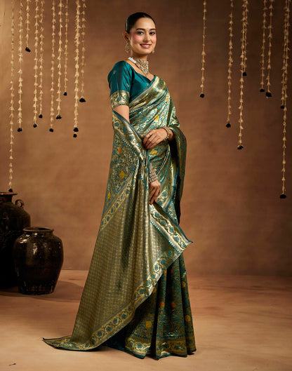 Teal Green Silk Woven Banarasi Saree