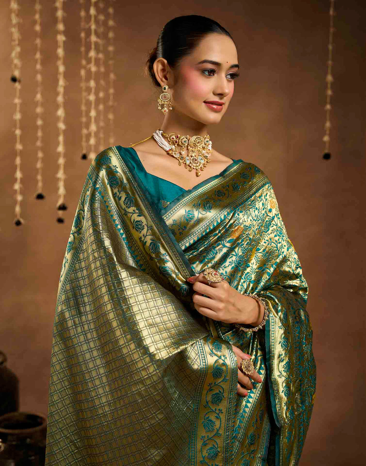 Teal Green Silk Woven Banarasi Saree