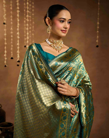 Teal Green Silk Woven Banarasi Saree