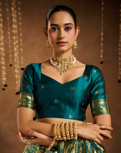 Teal Green Silk Woven Banarasi Saree