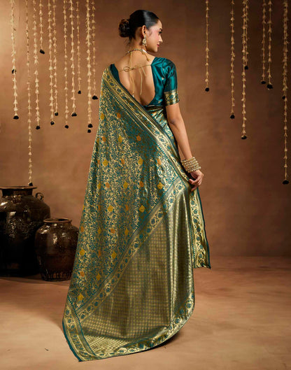 Teal Green Silk Woven Banarasi Saree