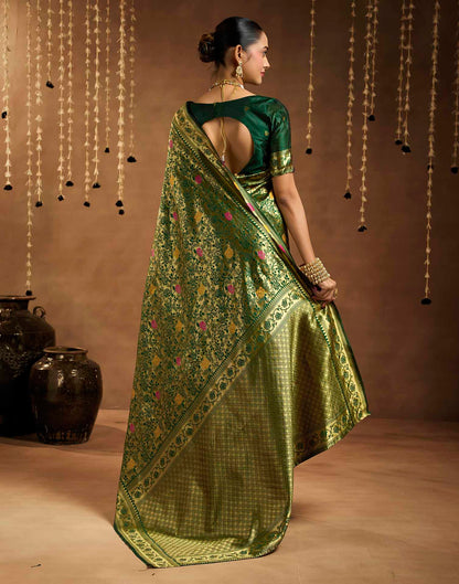 Dark Green Silk Woven Banarasi Saree