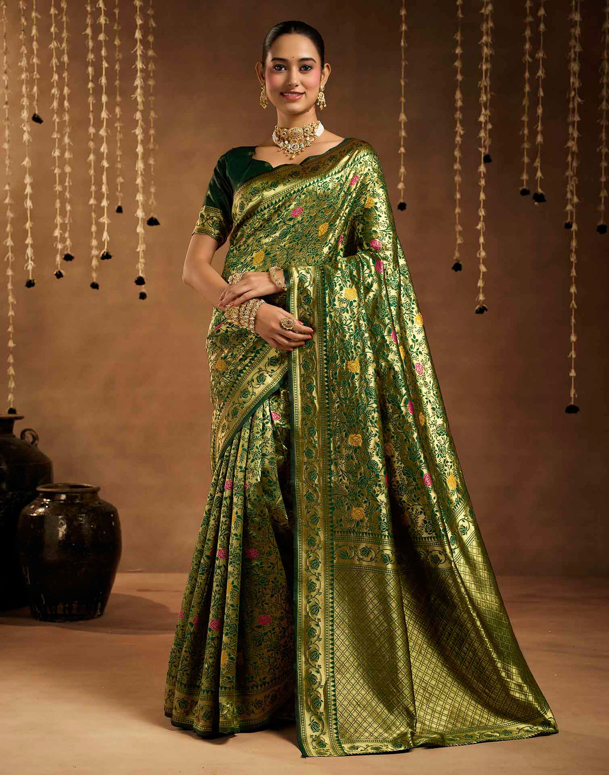 Dark Green Silk Woven Banarasi Saree