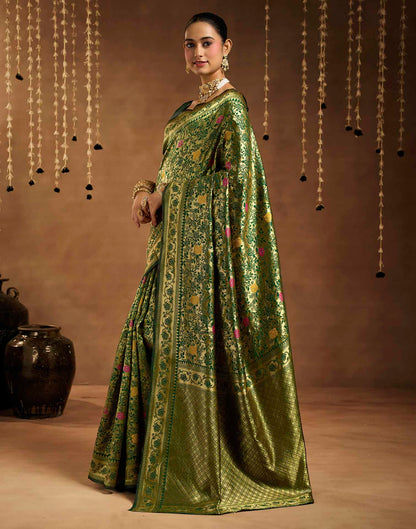 Dark Green Silk Woven Banarasi Saree