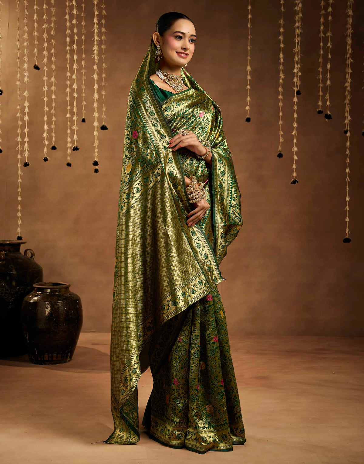 Dark Green Silk Woven Banarasi Saree