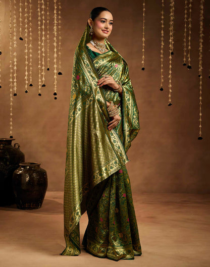 Dark Green Silk Woven Banarasi Saree