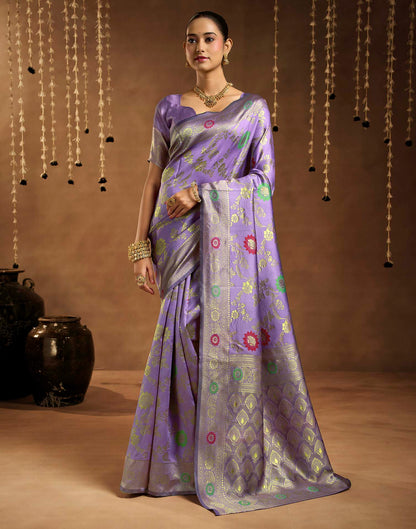 Lavender Silk Woven Banarasi Saree