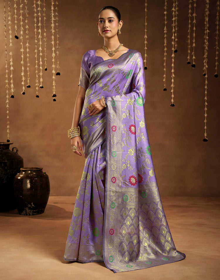 Lavender Silk Woven Banarasi Saree