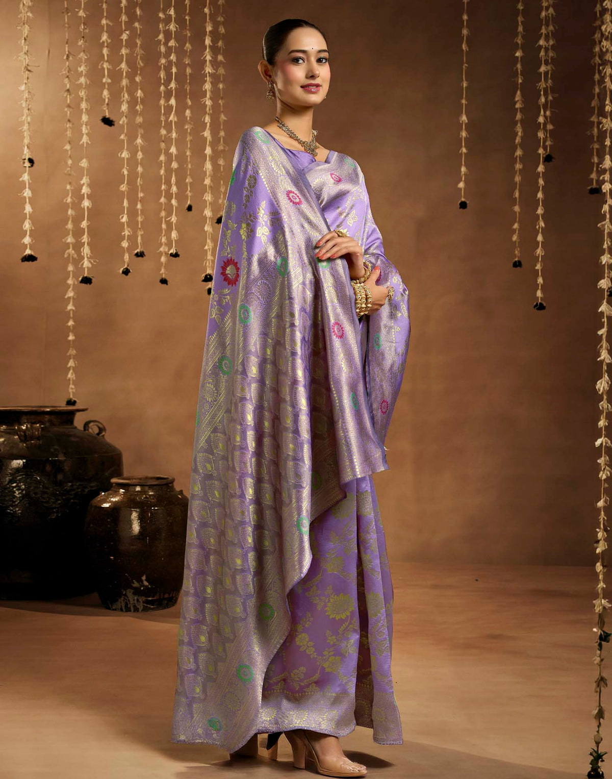 Lavender Silk Woven Banarasi Saree