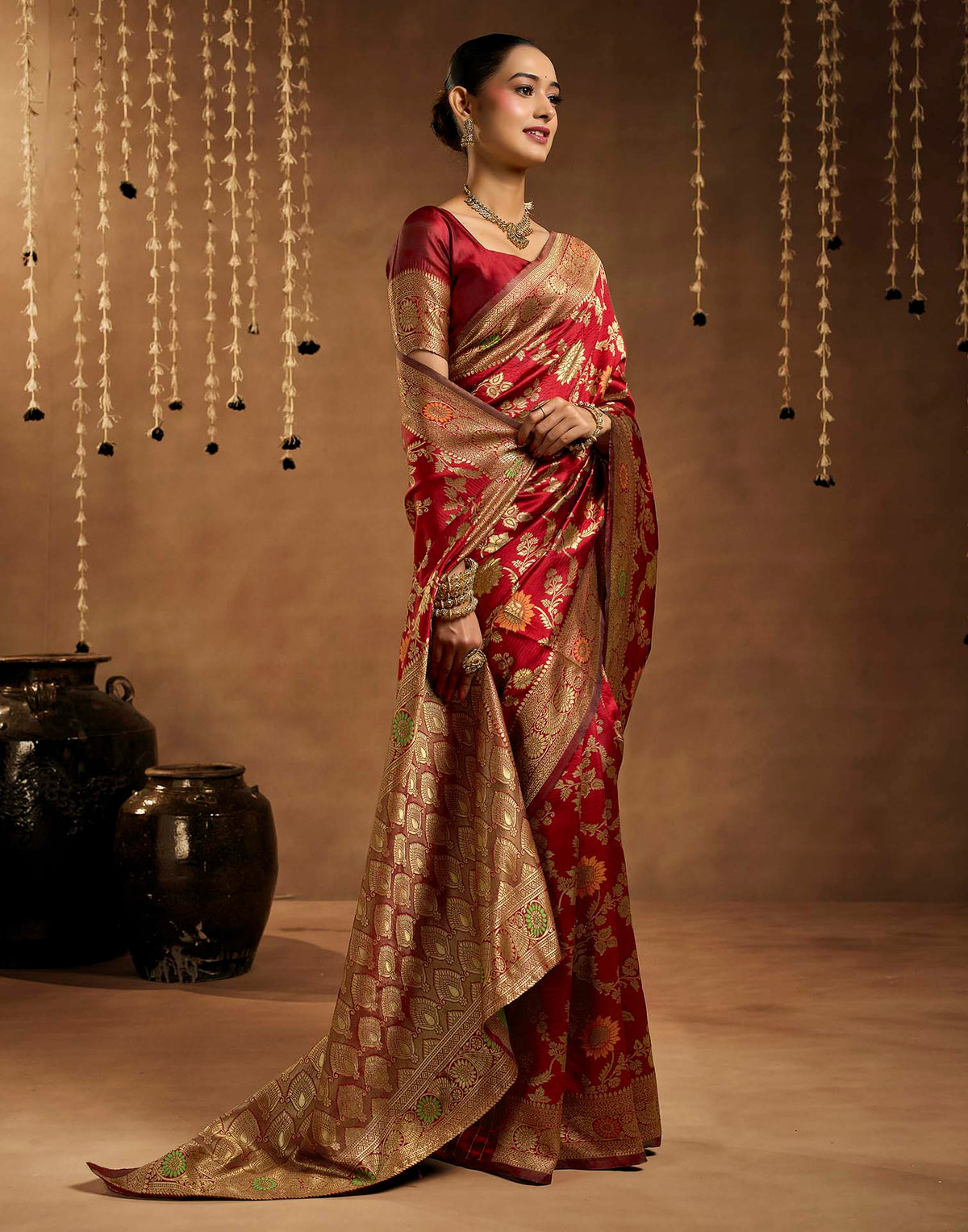 Red Silk Woven Banarasi Saree