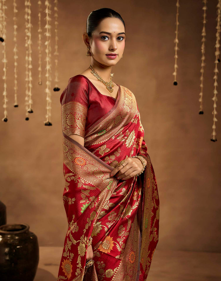 Red Silk Woven Banarasi Saree