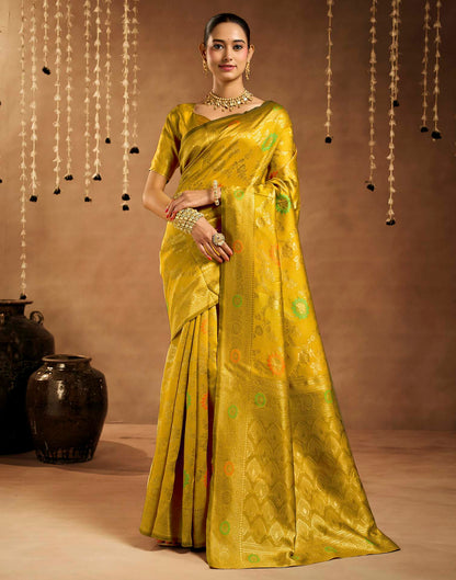 Yellow Silk Woven Banarasi Saree