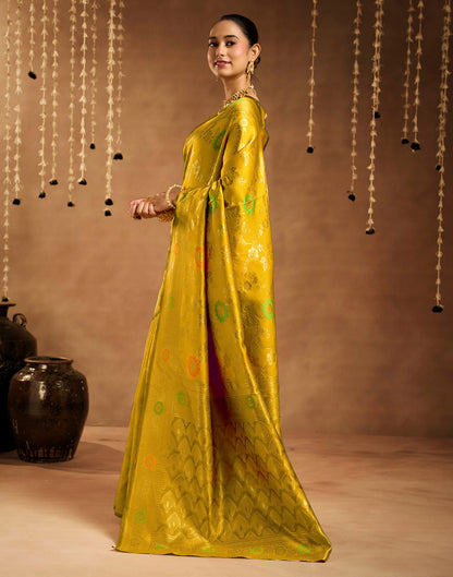 Yellow Silk Woven Banarasi Saree
