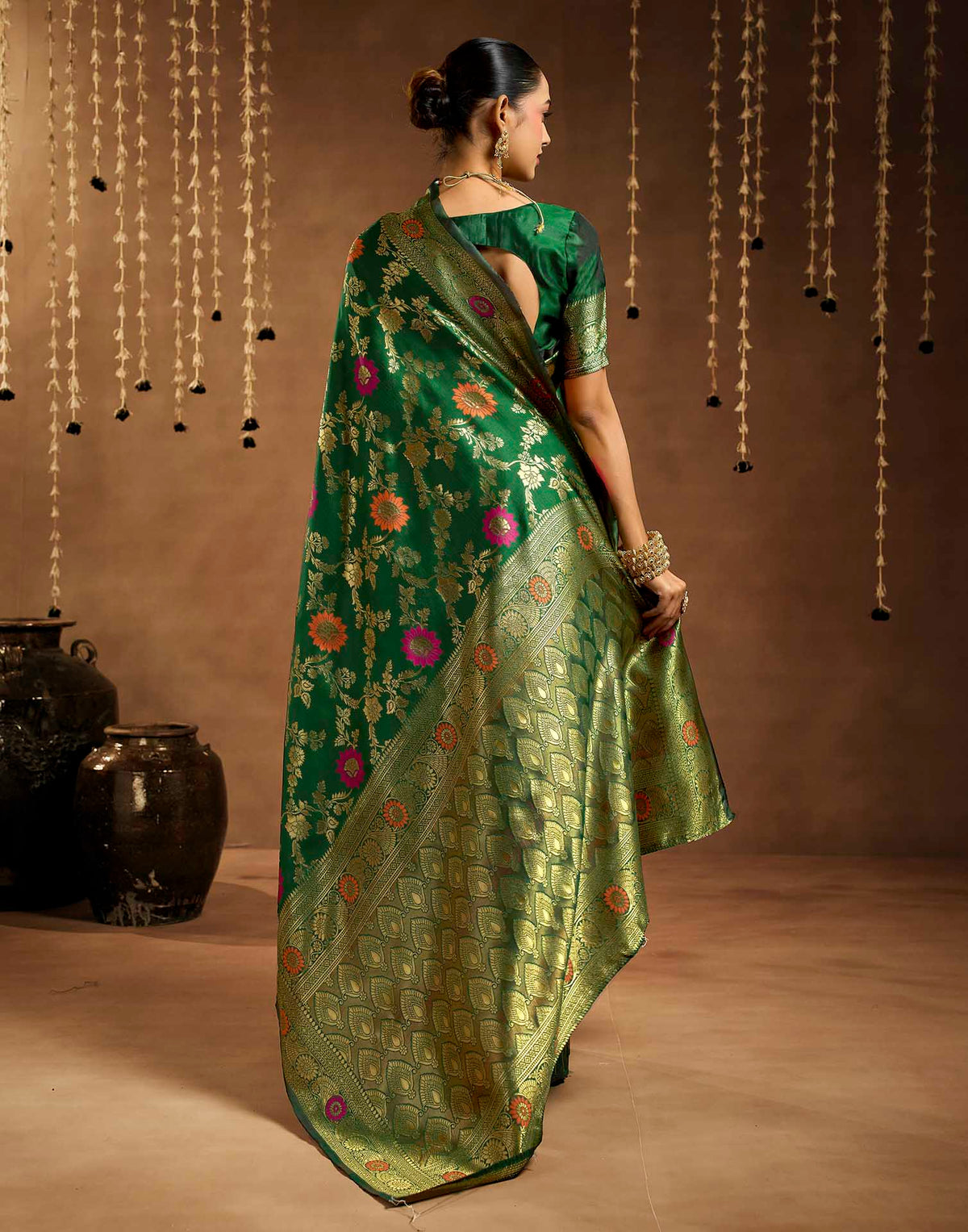 Dark Green Silk Woven Banarasi Saree