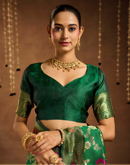 Dark Green Silk Woven Banarasi Saree