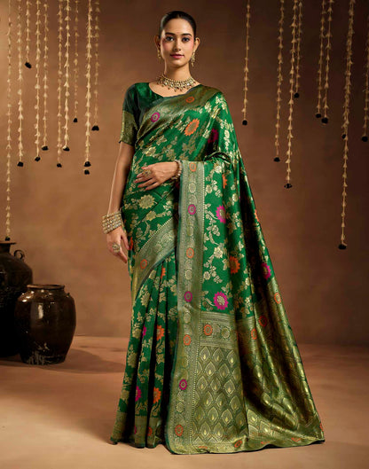 Dark Green Silk Woven Banarasi Saree
