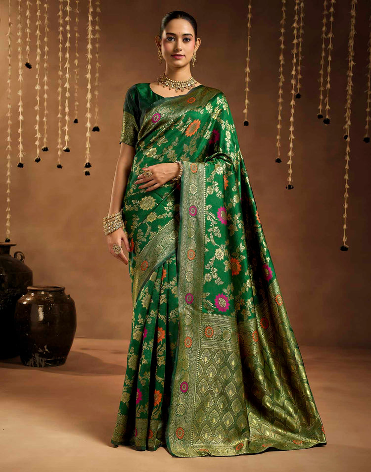 Dark Green Silk Woven Banarasi Saree