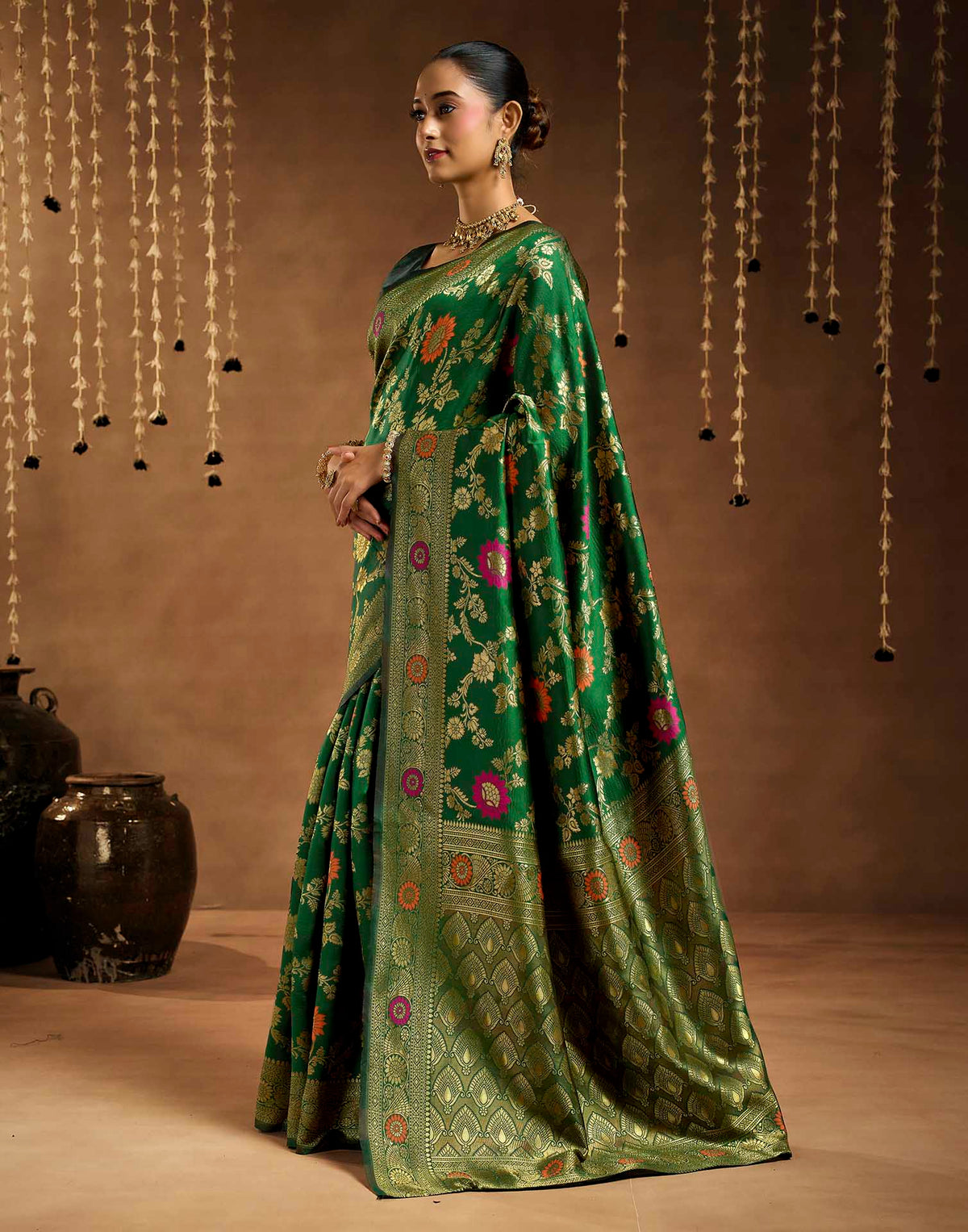 Dark Green Silk Woven Banarasi Saree