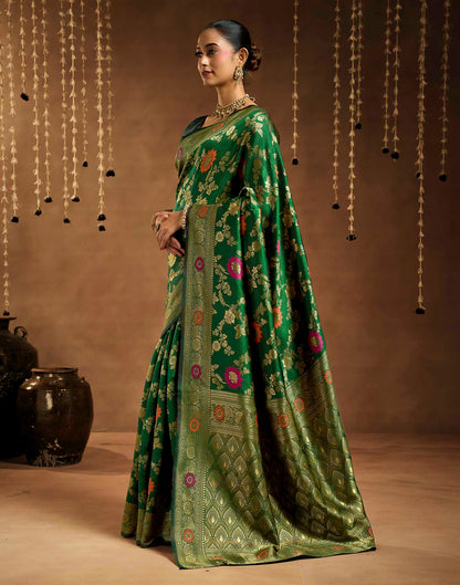 Dark Green Silk Woven Banarasi Saree