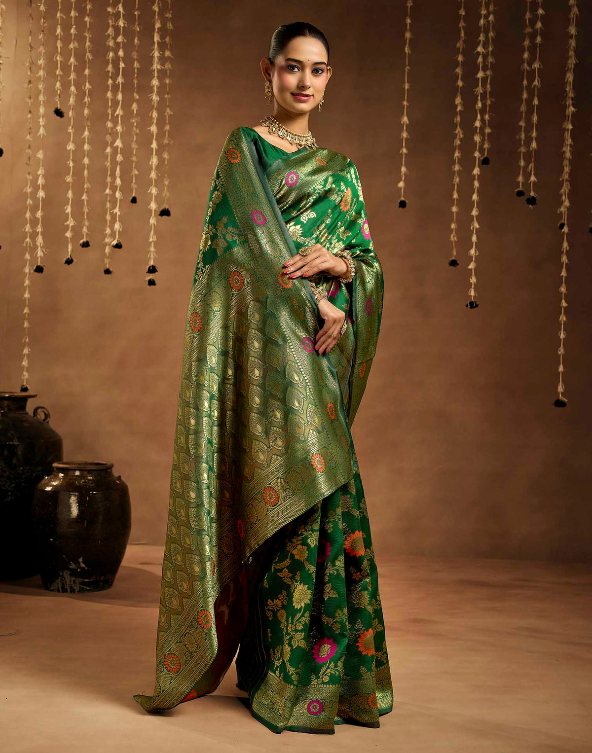 Dark Green Silk Woven Banarasi Saree