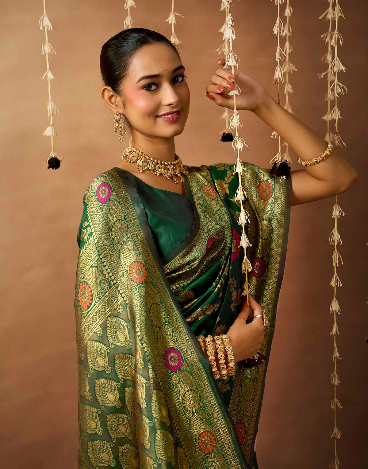 Dark Green Silk Woven Banarasi Saree