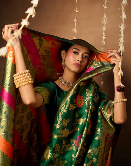 Dark Green Silk Woven Banarasi Saree