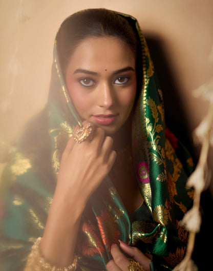 Dark Green Silk Woven Banarasi Saree