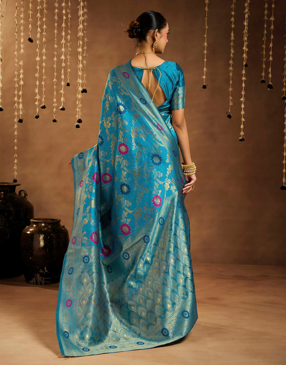 Sea Blue Silk Woven Banarasi Saree