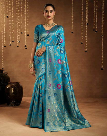 Sea Blue Silk Woven Banarasi Saree