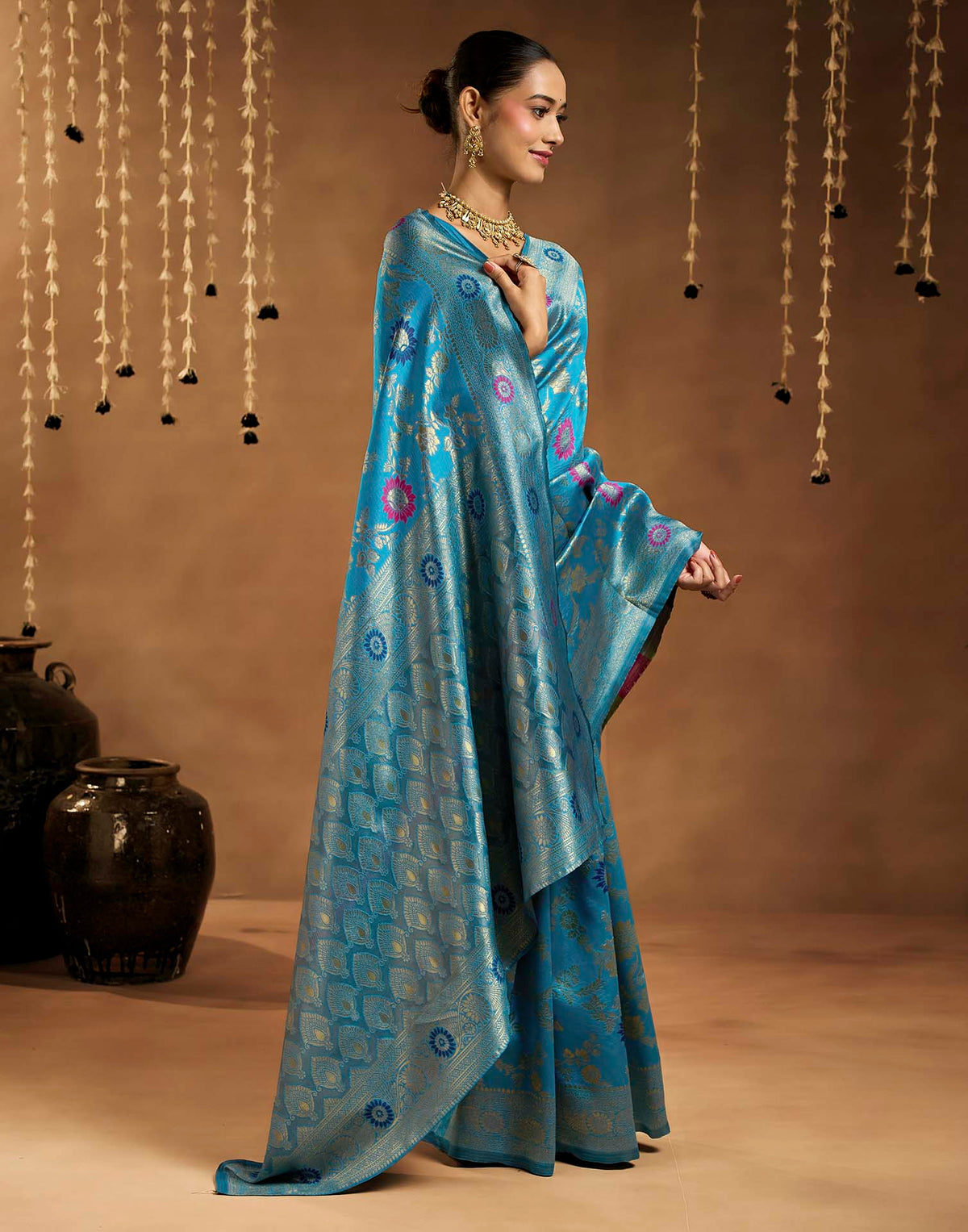 Sea Blue Silk Woven Banarasi Saree