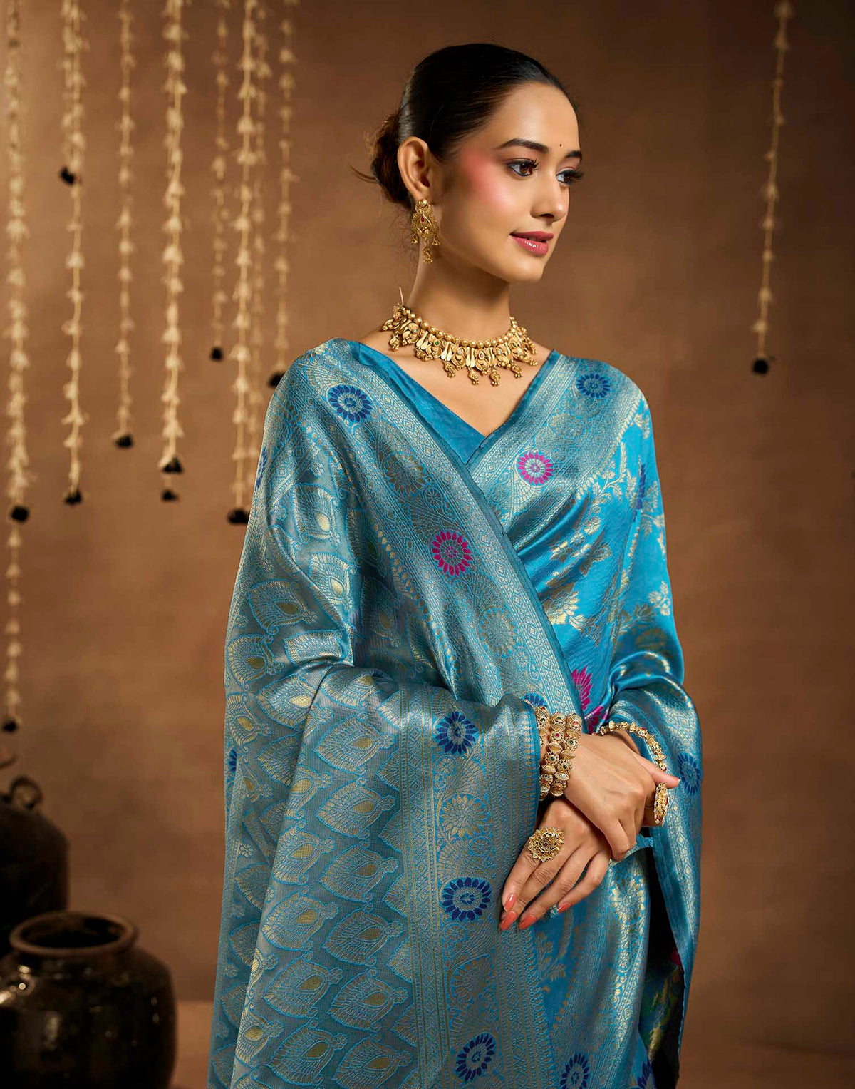 Sea Blue Silk Woven Banarasi Saree