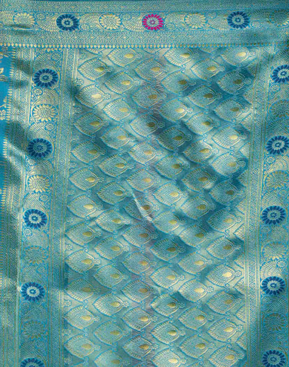 Sea Blue Silk Woven Banarasi Saree