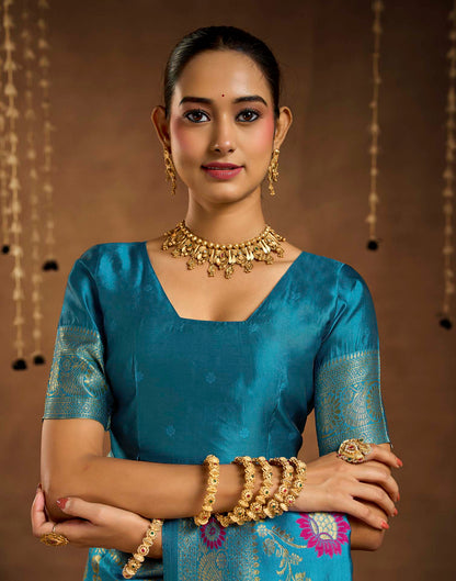Sea Blue Silk Woven Banarasi Saree