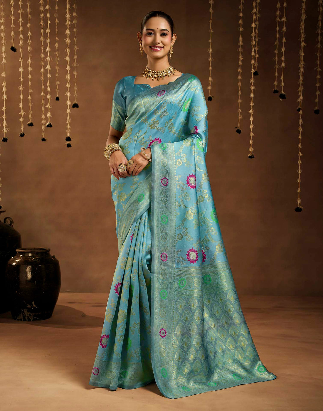 Sky Blue Silk Woven Banarasi Saree