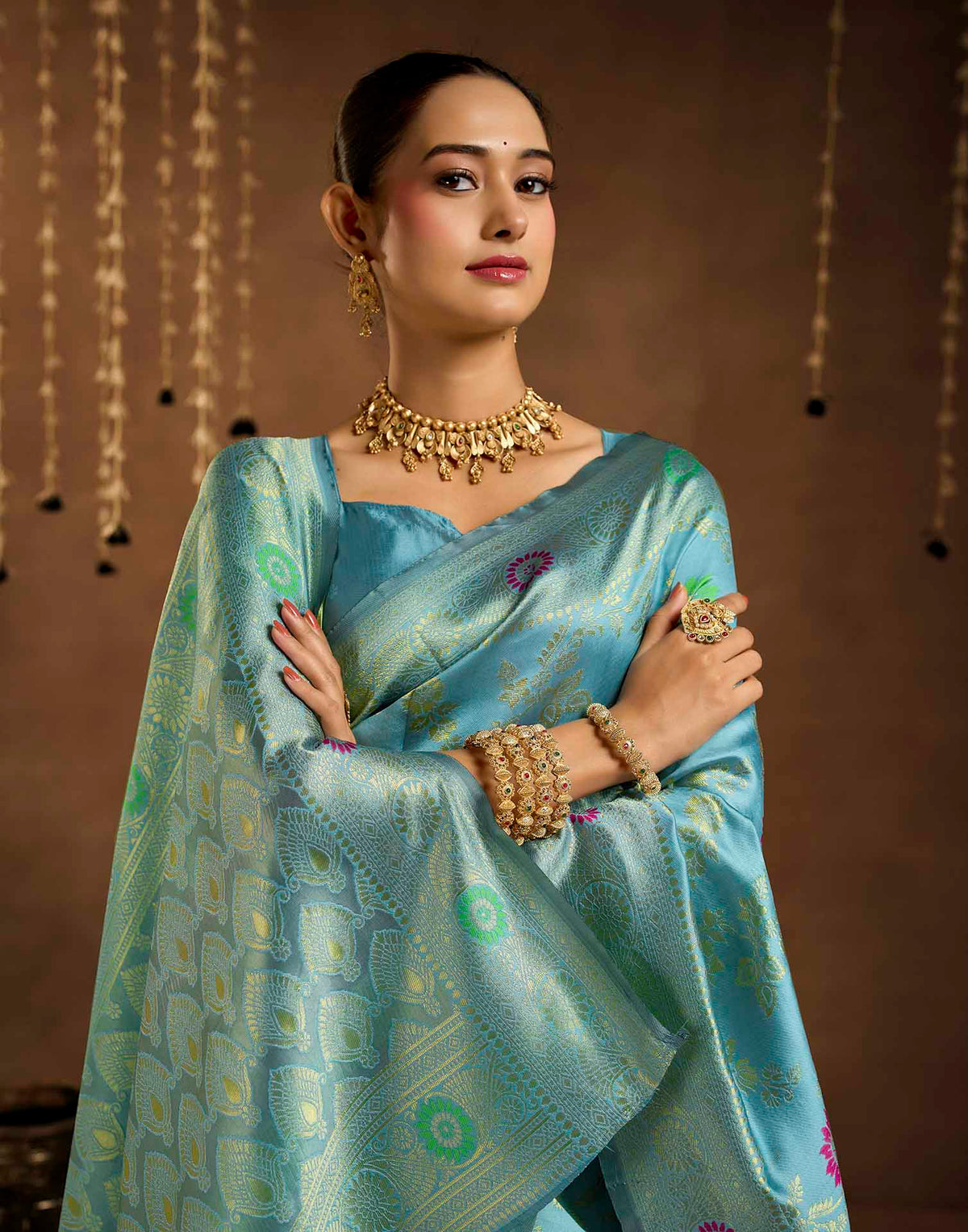 Sky Blue Silk Woven Banarasi Saree