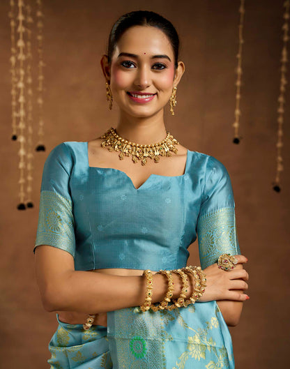 Sky Blue Silk Woven Banarasi Saree