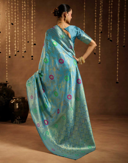 Sky Blue Silk Woven Banarasi Saree