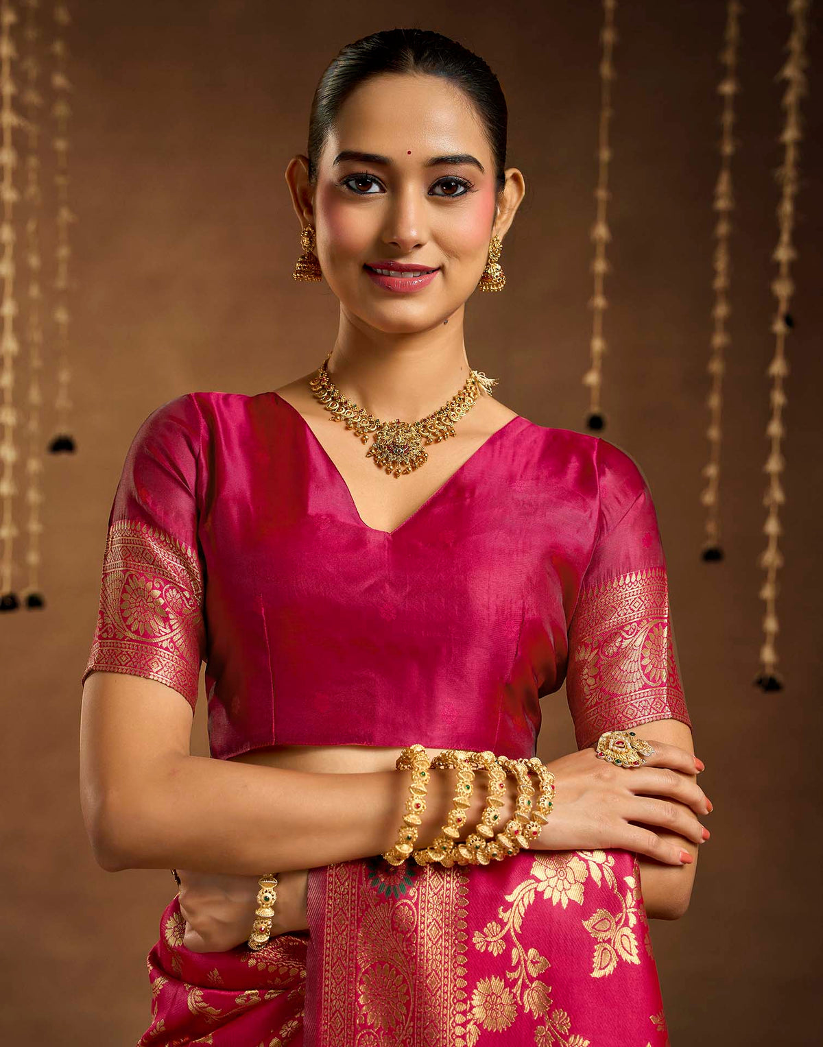 Pink Silk Woven Banarasi Saree