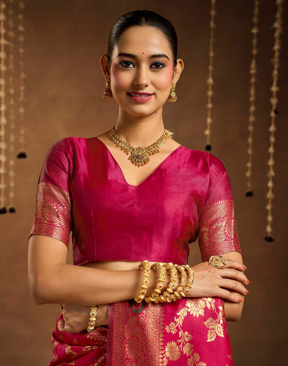 Pink Silk Woven Banarasi Saree