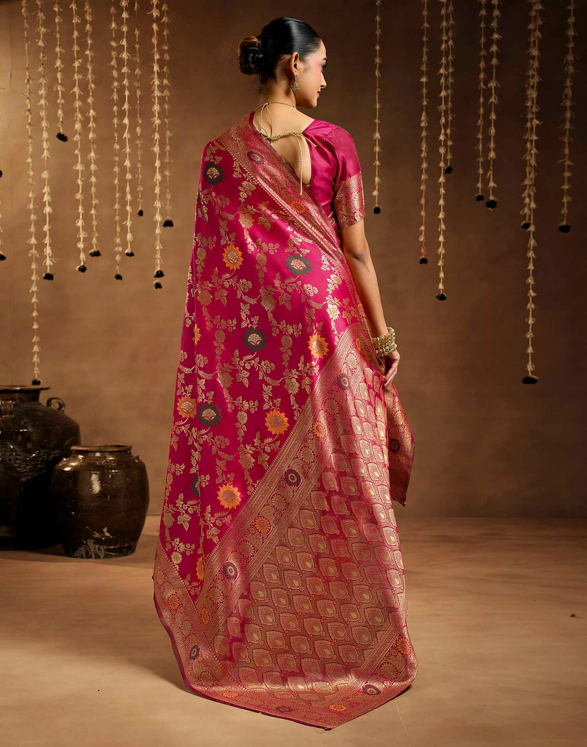Pink Silk Woven Banarasi Saree