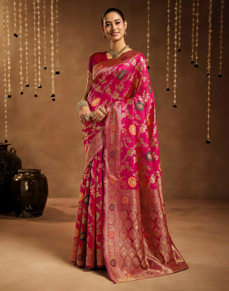 Pink Silk Woven Banarasi Saree