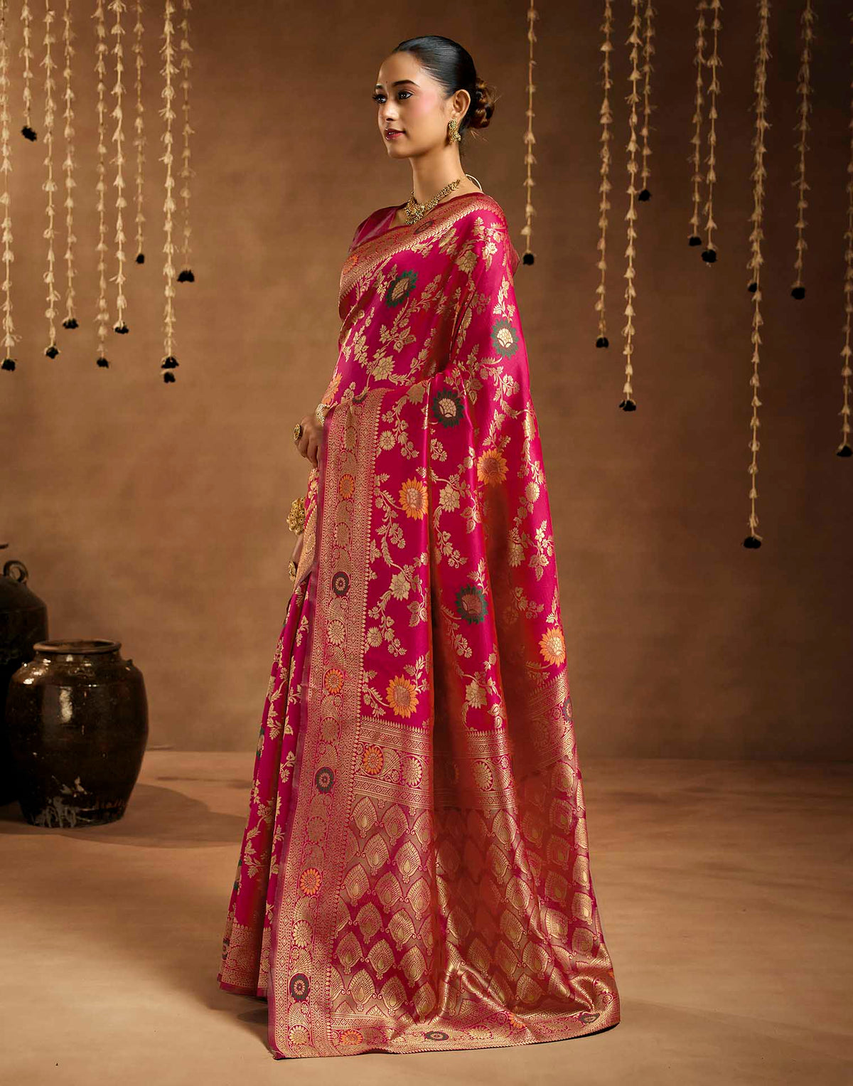 Pink Silk Woven Banarasi Saree
