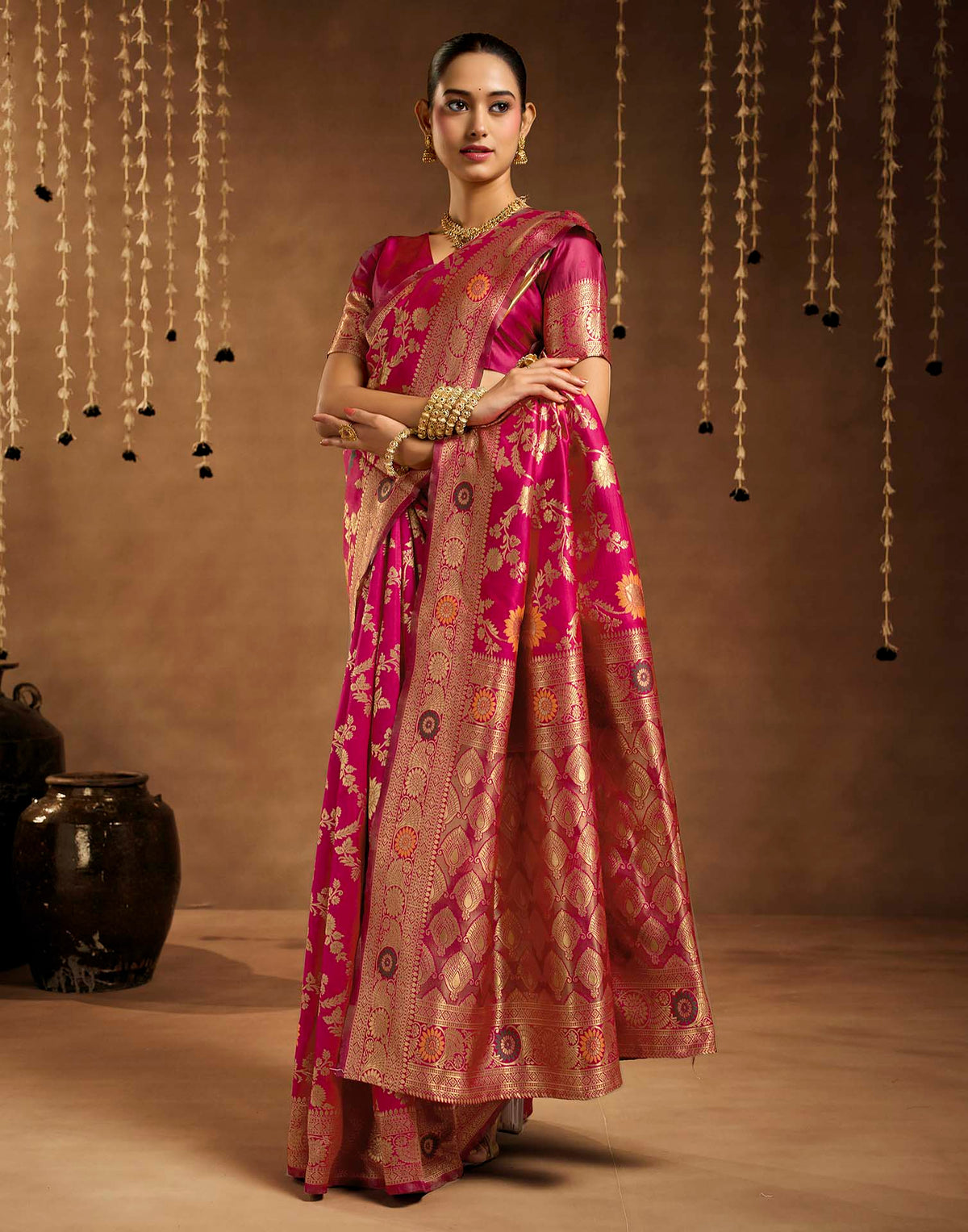 Pink Silk Woven Banarasi Saree