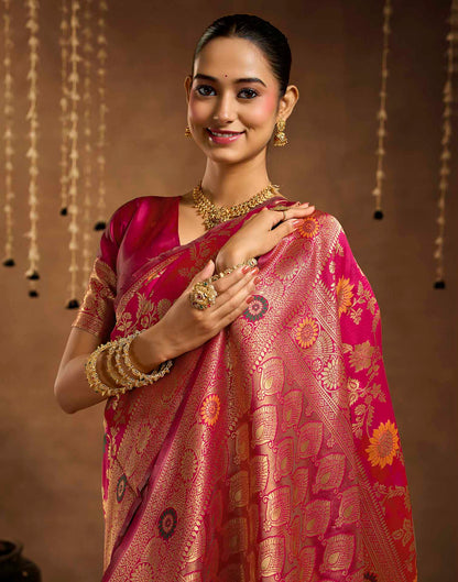 Pink Silk Woven Banarasi Saree