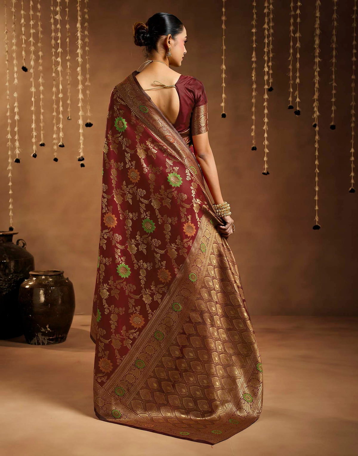 Maroon Silk Woven Banarasi Saree