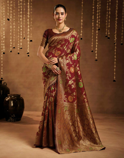 Maroon Silk Woven Banarasi Saree