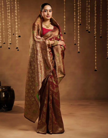 Maroon Silk Woven Banarasi Saree