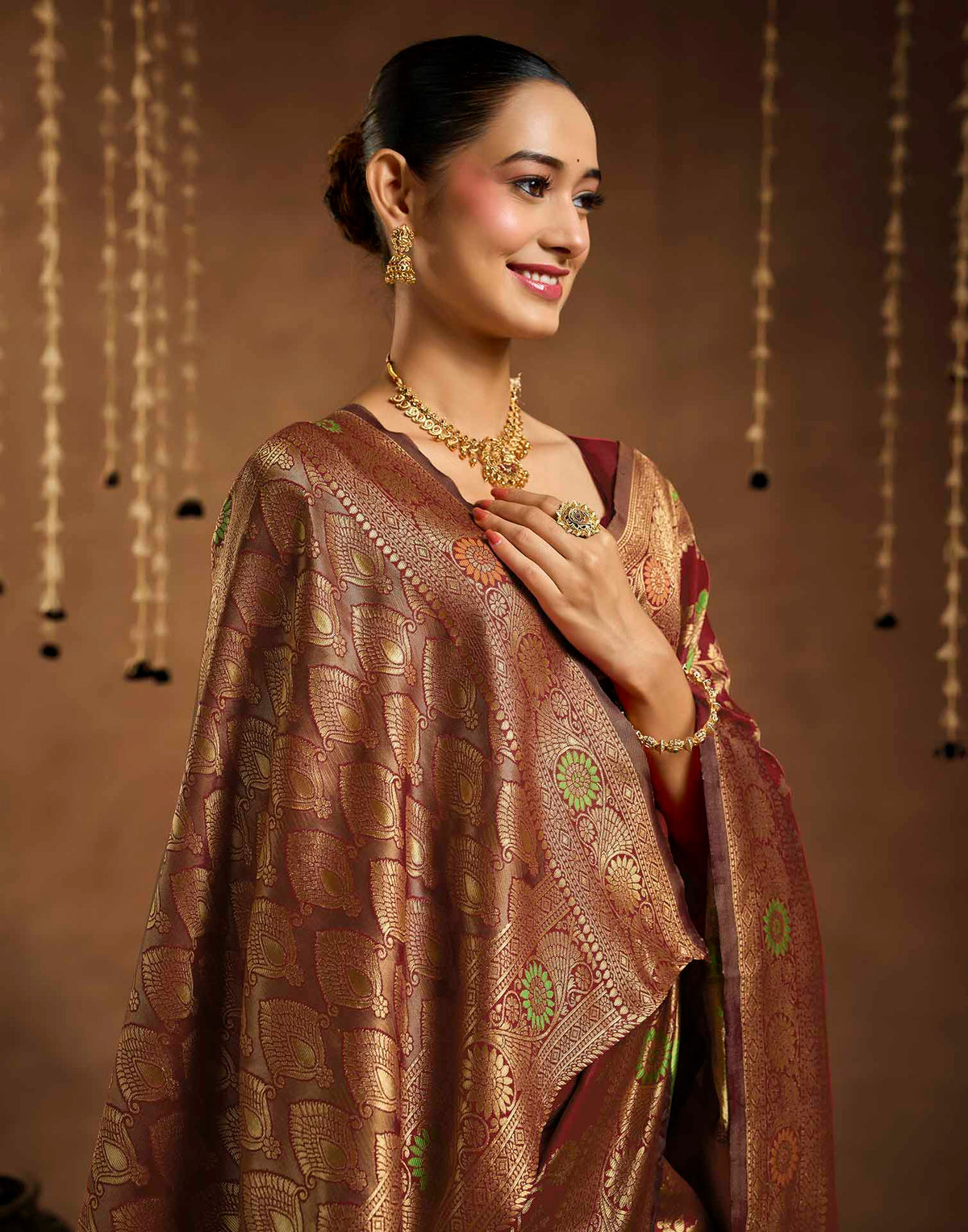 Maroon Silk Woven Banarasi Saree