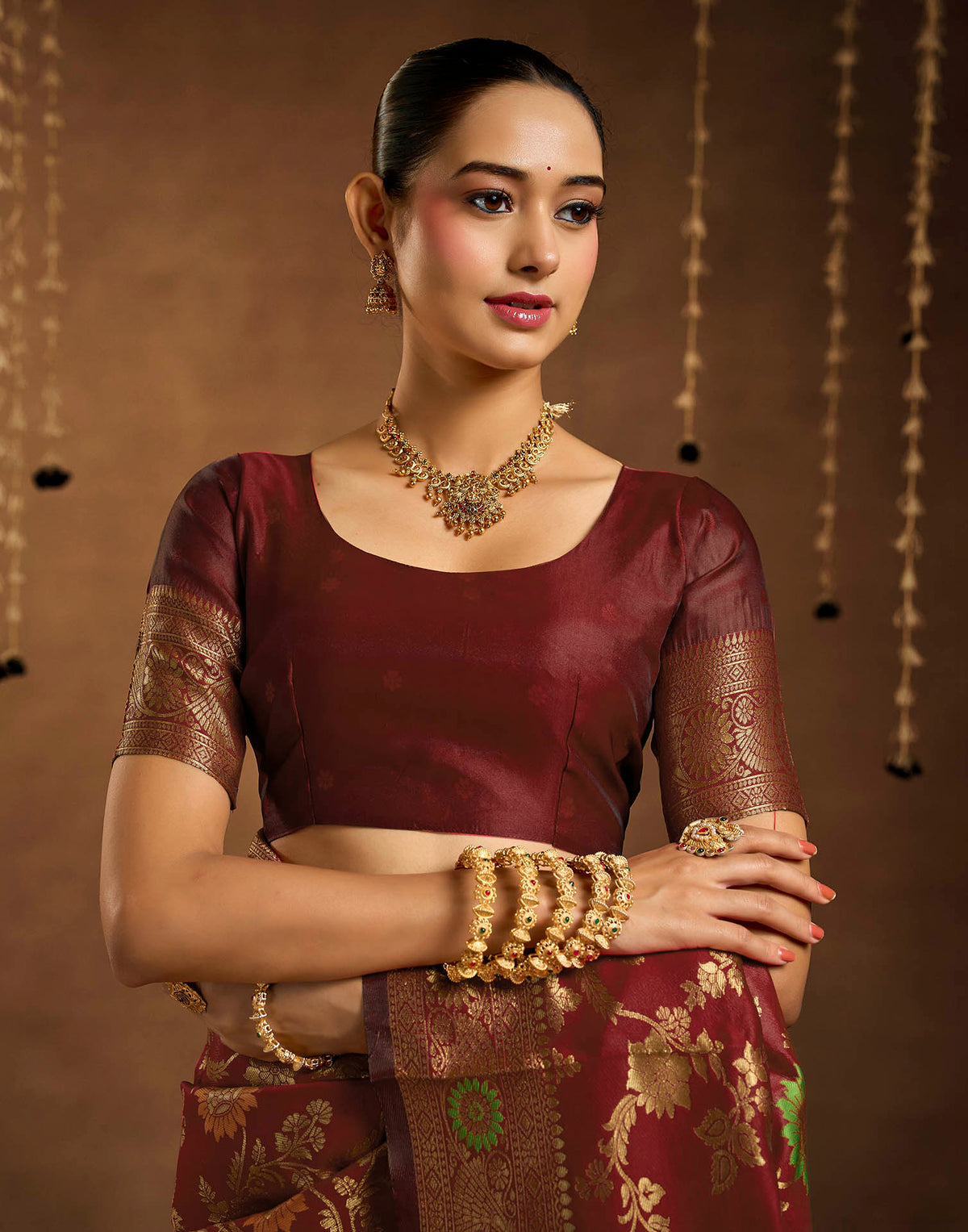 Maroon Silk Woven Banarasi Saree